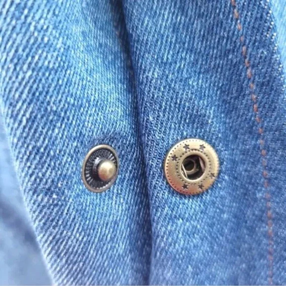 First Choice VTG 1990s Men's Premium Denim Varsity Bomber Jean Jacket Blue NWT - Picture 13 of 16